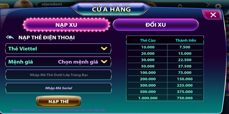 Người chơi cần hoàn thành theo hướng dẫn nạp tiền Sun52